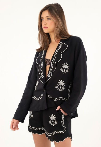 Blazer Negro Con Bordados Para Mujer