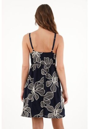 Vestido Azul Con Detalles Bordados Para Mujer