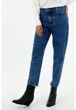 Jean De Mujer Tipo Mom Fit Tiro Alto Tono Medio