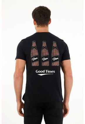 Tennis Camiseta Negra Regular Fit Estampada Para Hombre