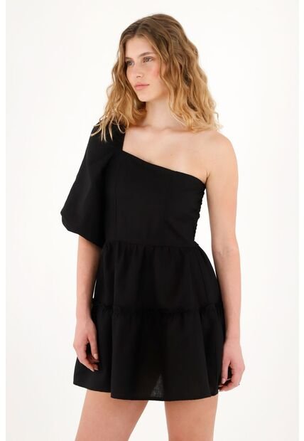 Tennis Vestido Corto En 100% Lino Negro Para Mujer