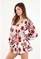 Tennis Camisa Fit Relajado Con Malla Floral En Poliéster Blanco Con Flores Rojas Para Mujer de Tennis