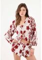 Tennis Camisa Fit Relajado Con Malla Floral En Poliéster Blanco Con Flores Rojas Para Mujer de Tennis