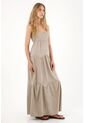 Tennis Vestido Largo Con Escote En V Café Con Detalle Fruncido Para Mujer de Tennis