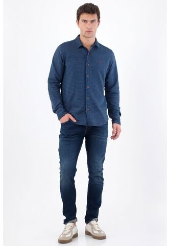 Tennis Camisa Manga Larga Regular Fit Con Micro Estampado En Algodón Azul Para Hombre Tennis