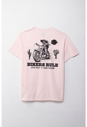 Camiseta Manga Corta Estampada Rosada Para Hombre