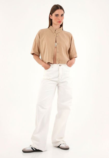 Camisa Café Cuello Clásico Para Mujer