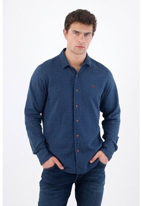 Tennis Camisa Manga Larga Regular Fit Con Micro Estampado En Algodón Azul Para Hombre