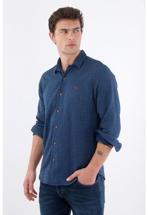 Tennis Camisa Manga Larga Regular Fit Con Micro Estampado En Algodón Azul Para Hombre