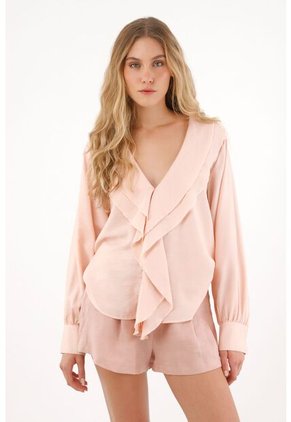Tennis Camisa Con Escote En V Y Boleros Crudo Con Cuello Estructurado Para Mujer