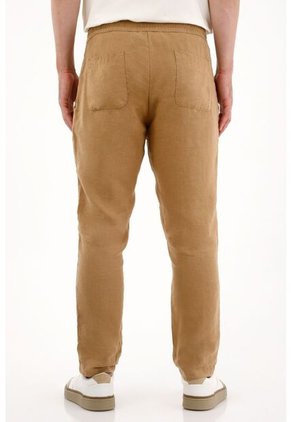 Tennis Pantalón Chino En 100% Lino Café De Ajuste Cómodo Para Hombre