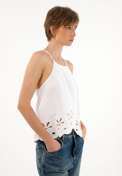 Camisa Cuello Halter Blanca Para Mujer