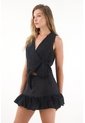 Tennis Falda Corta Con Detalle Tipo Globo Negra Para Mujer de Tennis