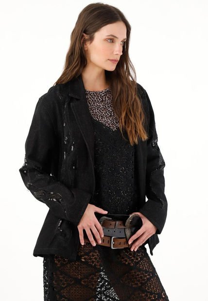 Blazer Negro Con Detalles De Lentejuelas Para Mujer