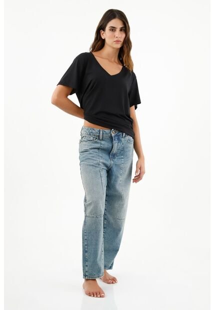 Camiseta Negra Cuello En V Para Mujer