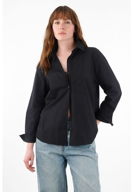 Camisa Amplia En 100% Algodón Negro Para Mujer