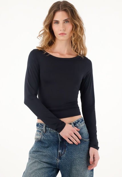 Camiseta Negra Manga Larga Para Mujer