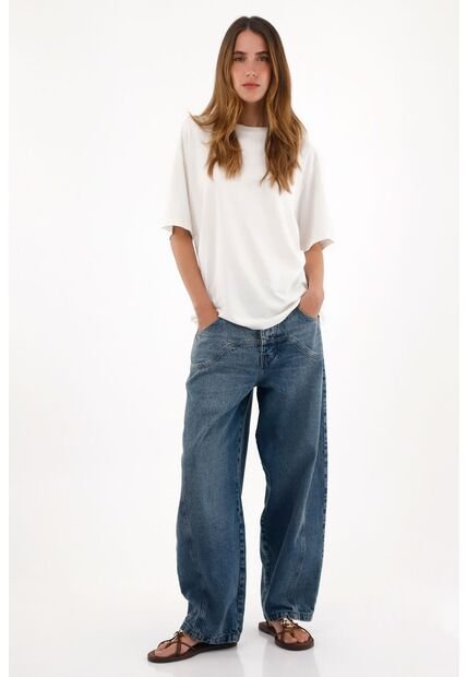 Tennis Camiseta Oversize Con Cuello En Rib Blanca Para Mujer
