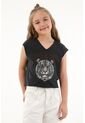 Camiseta Negra Con Estampado De Tigre Para Niña de Tennis