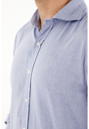 Tennis Camisa Azul Con Diseño Preteñido Manga Larga Para Hombre