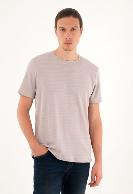 Camiseta Manga Corta De Tela Con Textura Café Para Hombre