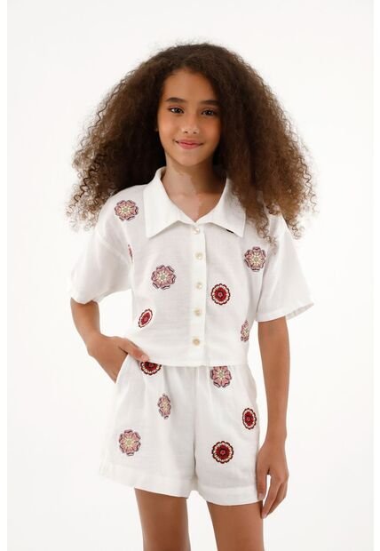 Camisa Con Bordado De Flores Para Niña