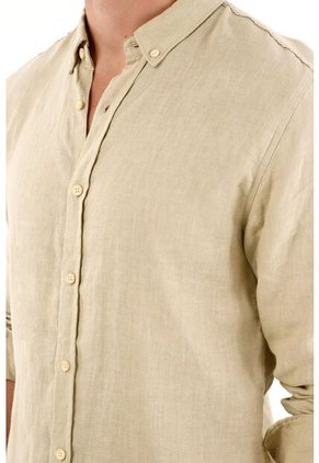 Camisa En 100% Lino Manga Larga Verde Para Hombre