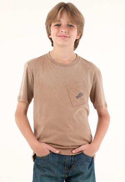 Camiseta Café Con Bolsillo Y Estampado De Moto Para Niño