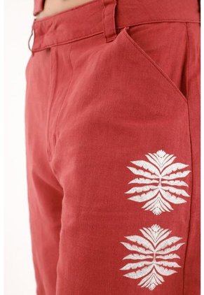 Tennis Pantalón Recto Con Manualidad Rojo Para Mujer
