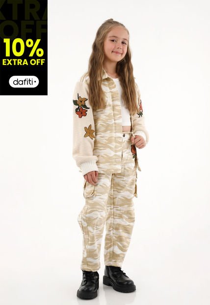 Pantalón Horseshoe Con Bordado De Flores Crudo Para Niña