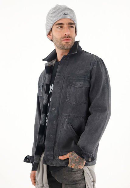 Chaqueta Tipo Trucker Efecto Cuero Para Hombre