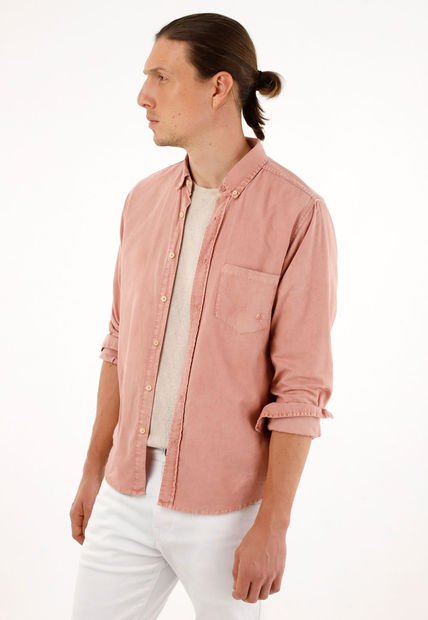 Camisa Rosada Con Bolsillos Delanteros Para Hombre