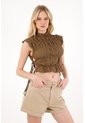 Tennis Short En Dril Tiro Alto Crudo Para Mujer de Tennis