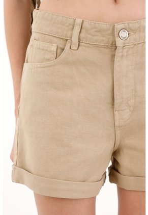 Tennis Short En Dril Tiro Alto Crudo Para Mujer