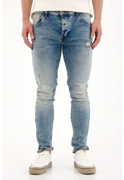 Tennis Jean Skinny Con Rotos Y Desgastes Azul Claro Para Hombre