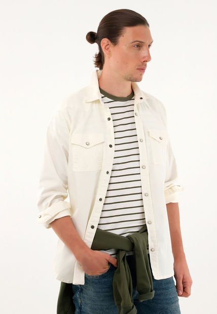 Camisa Crudo Manga Larga Para Hombre