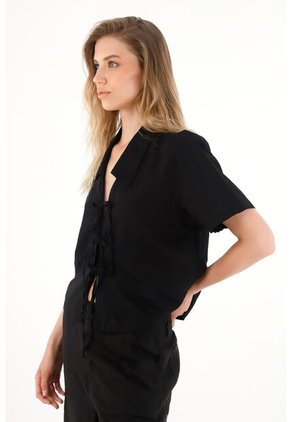 Tennis Camisa En 100% Lino Negra Para Mujer