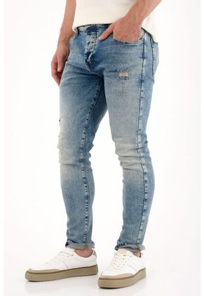 Tennis Jean Skinny Con Rotos Y Desgastes Azul Claro Para Hombre