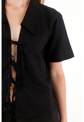 Tennis Camisa En 100% Lino Negra Para Mujer