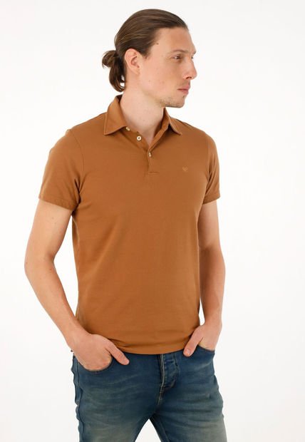 Polo Café Con Raqueta Bordada Para Hombre