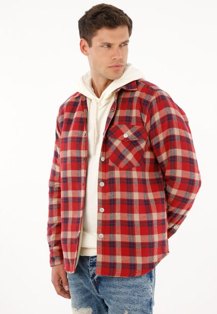 Camisa A Cuadros Con Forro En Ovejero Para Hombre