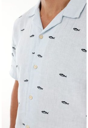 Tennis Camisa Azul Con Bordado De Peces Para Hombre
