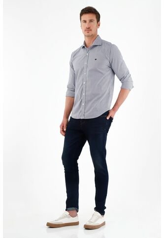 Camisa Cuello Francés Azul Para Hombre Tennis