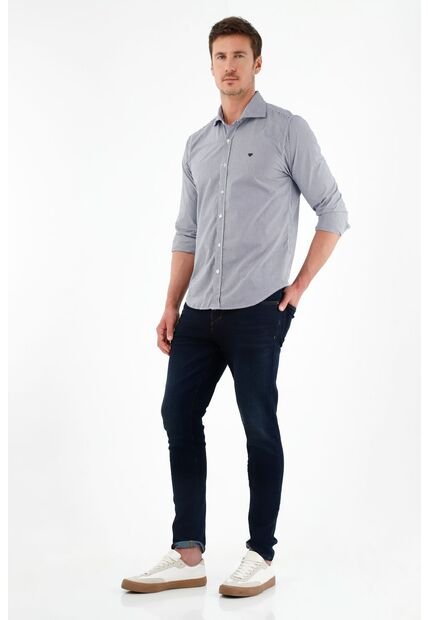 Camisa Cuello Francés Azul Para Hombre