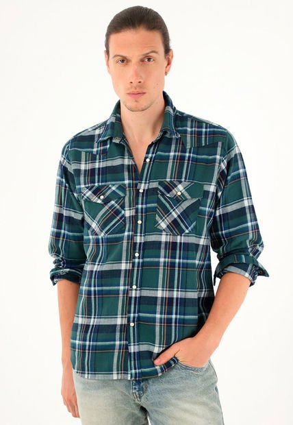 Camisa Tipo Leñadora A Cuadros Verde Para Hombre