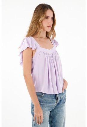 Tennis Camisa Morada De Escote Recto En Chalis Para Mujer