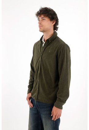 Tennis Camisa Con Textura Tipo Corduroy Verde Para Hombre