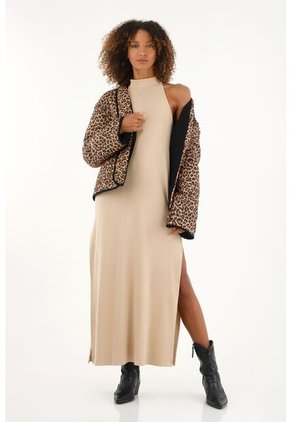 Vestido Crudo Largo Con Aberturas En Costados Para Mujer