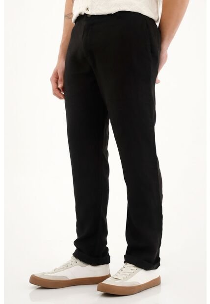 Tennis Pantalón Chino En 100% Lino Negro Para Hombre
