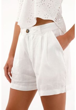 Tennis Bermuda Blanca Tiro Alto En 100% Lino Para Mujer